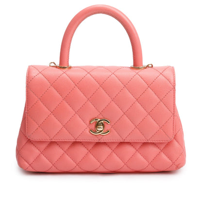 Chanel Pink Quilted Caviar Leather Small Coco Handle Bag