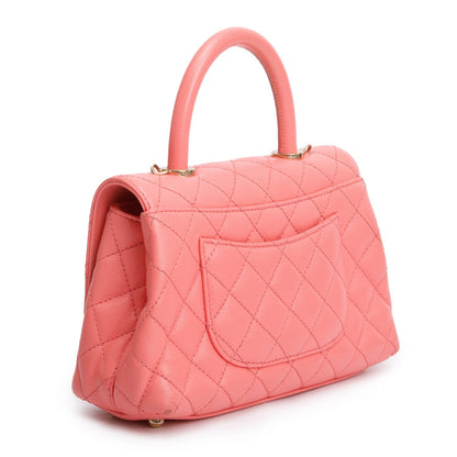 Chanel Pink Quilted Caviar Leather Small Coco Handle Bag