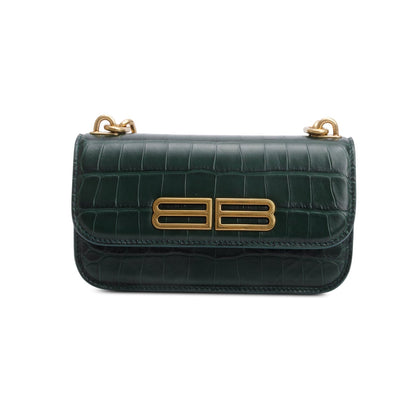 Balenciaga Green Croc-Embossed Leather XS Gossip Flap Bag