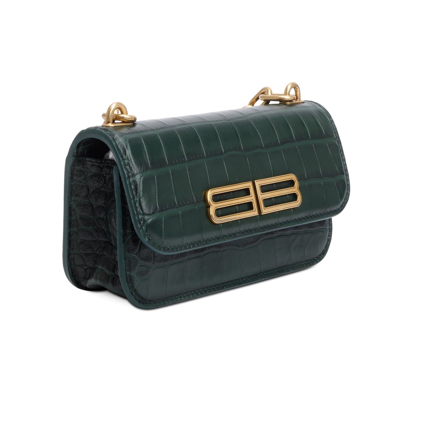Balenciaga Green Croc-Embossed Leather XS Gossip Flap Bag