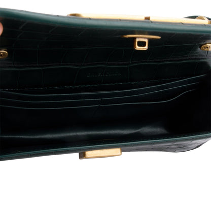 Balenciaga Green Croc-Embossed Leather XS Gossip Flap Bag