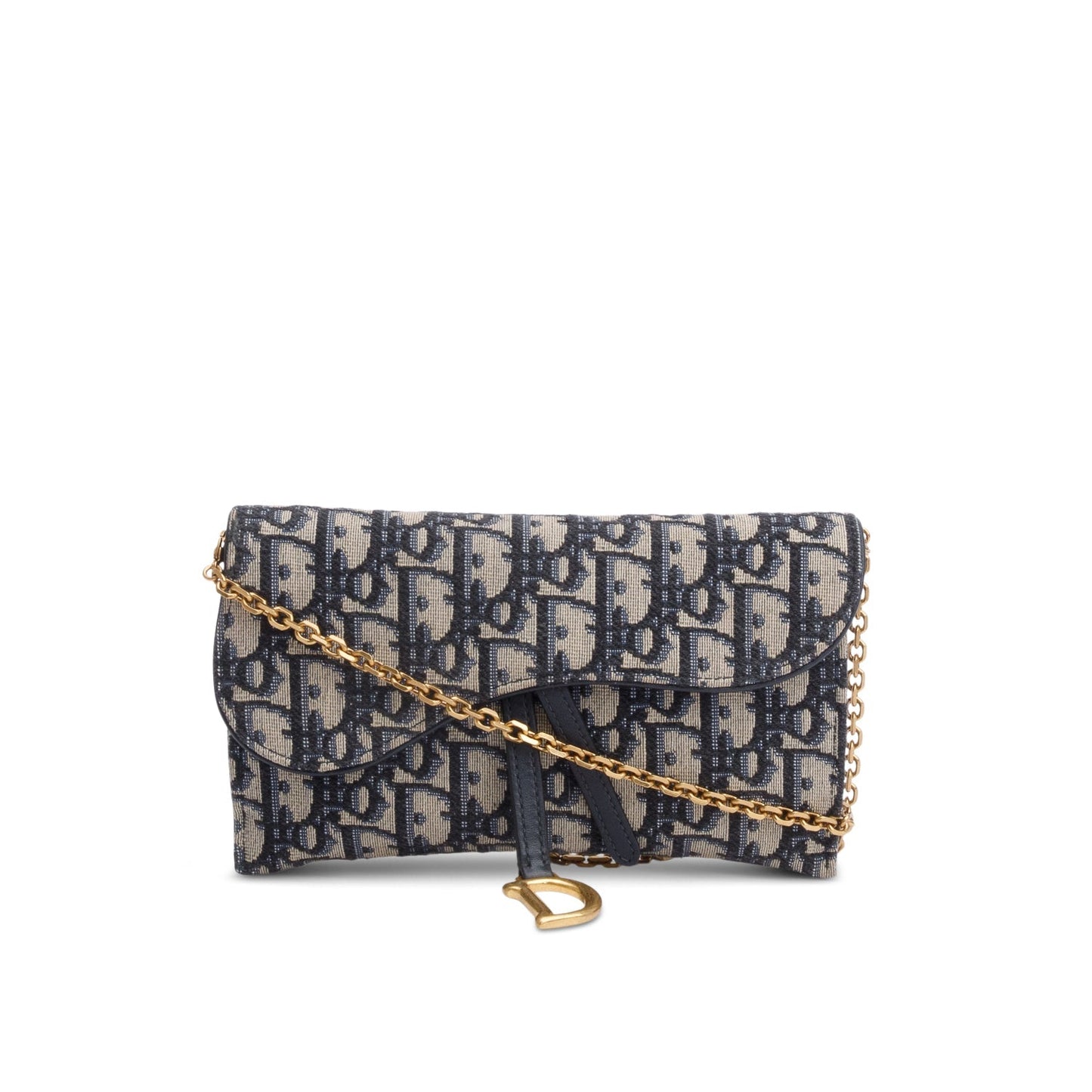 Christian Dior Oblique Jacquard Saddle Pouch with Chain