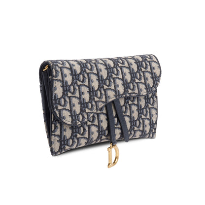 Christian Dior Oblique Jacquard Saddle Pouch with Chain