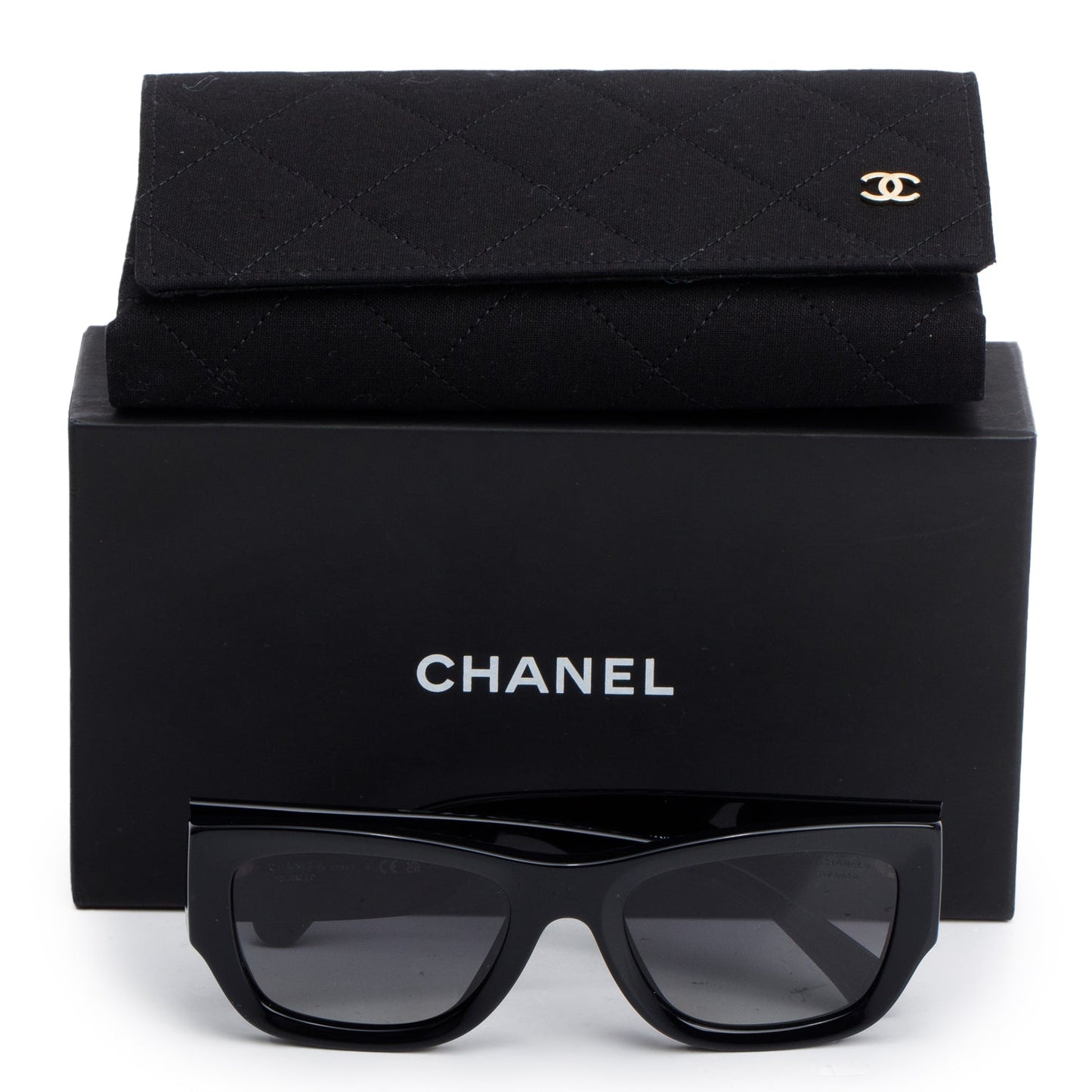 Chanel 5507-A Black Acetate Rectangle Polarized Sunglasses 5507-A
