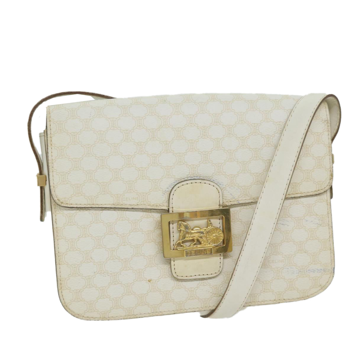 Luxury CELINE Macadam Canvas Shoulder Bag PVC Leather Whe  62462