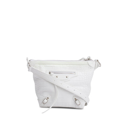 Balenciaga White Crocodile Embossed Leather XS Neo Classic Hobo Bag