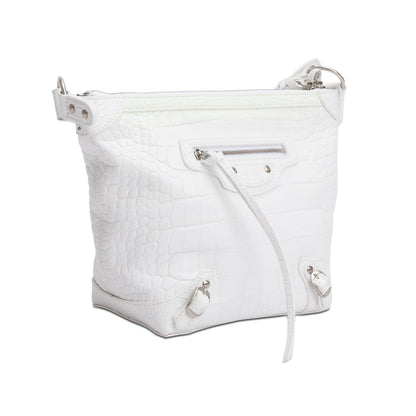 Balenciaga White Crocodile Embossed Leather XS Neo Classic Hobo Bag