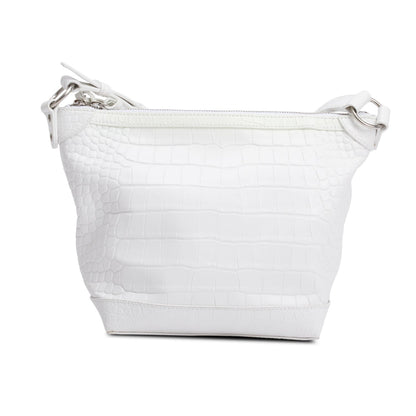 Balenciaga White Crocodile Embossed Leather XS Neo Classic Hobo Bag