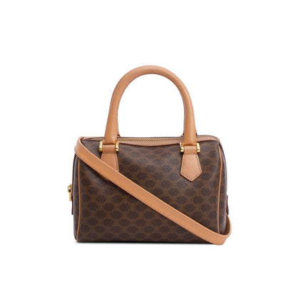 Celine Brown Triomphe Canvas Small Boston Bag