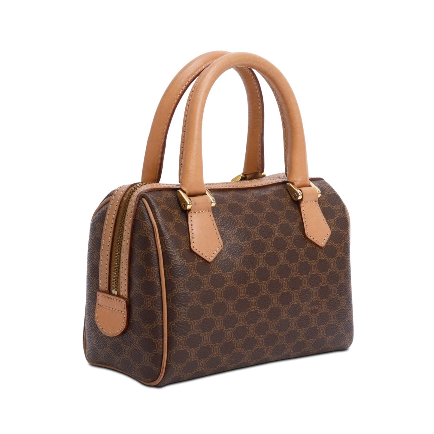 Celine Brown Triomphe Canvas Small Boston Bag