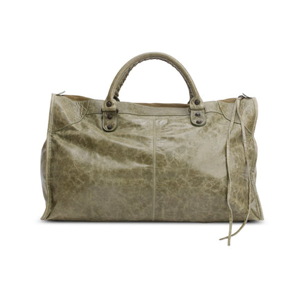 Balenciaga Green Arena Lambskin Leather Large Motorcycle Work Bag