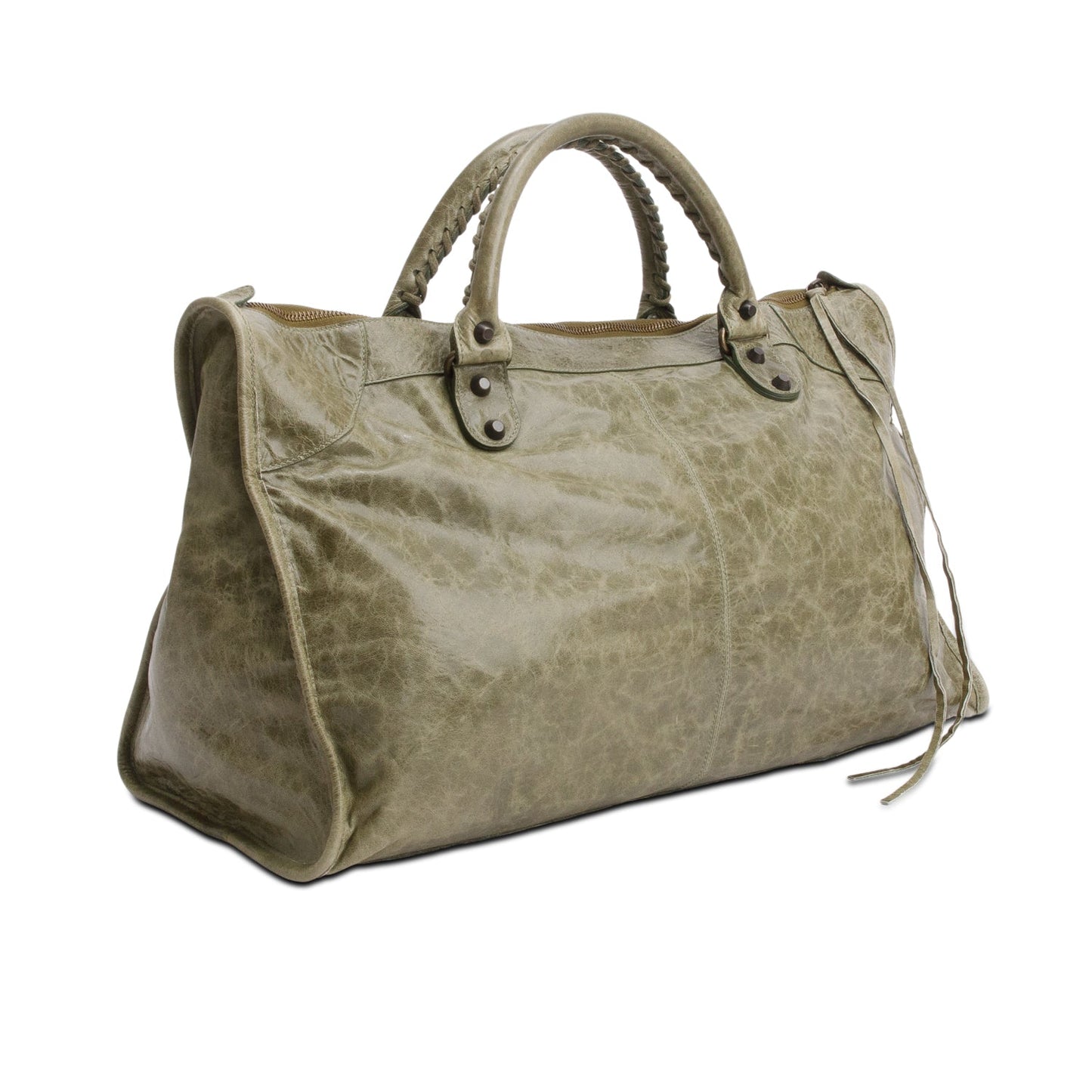 Balenciaga Green Arena Lambskin Leather Large Motorcycle Work Bag