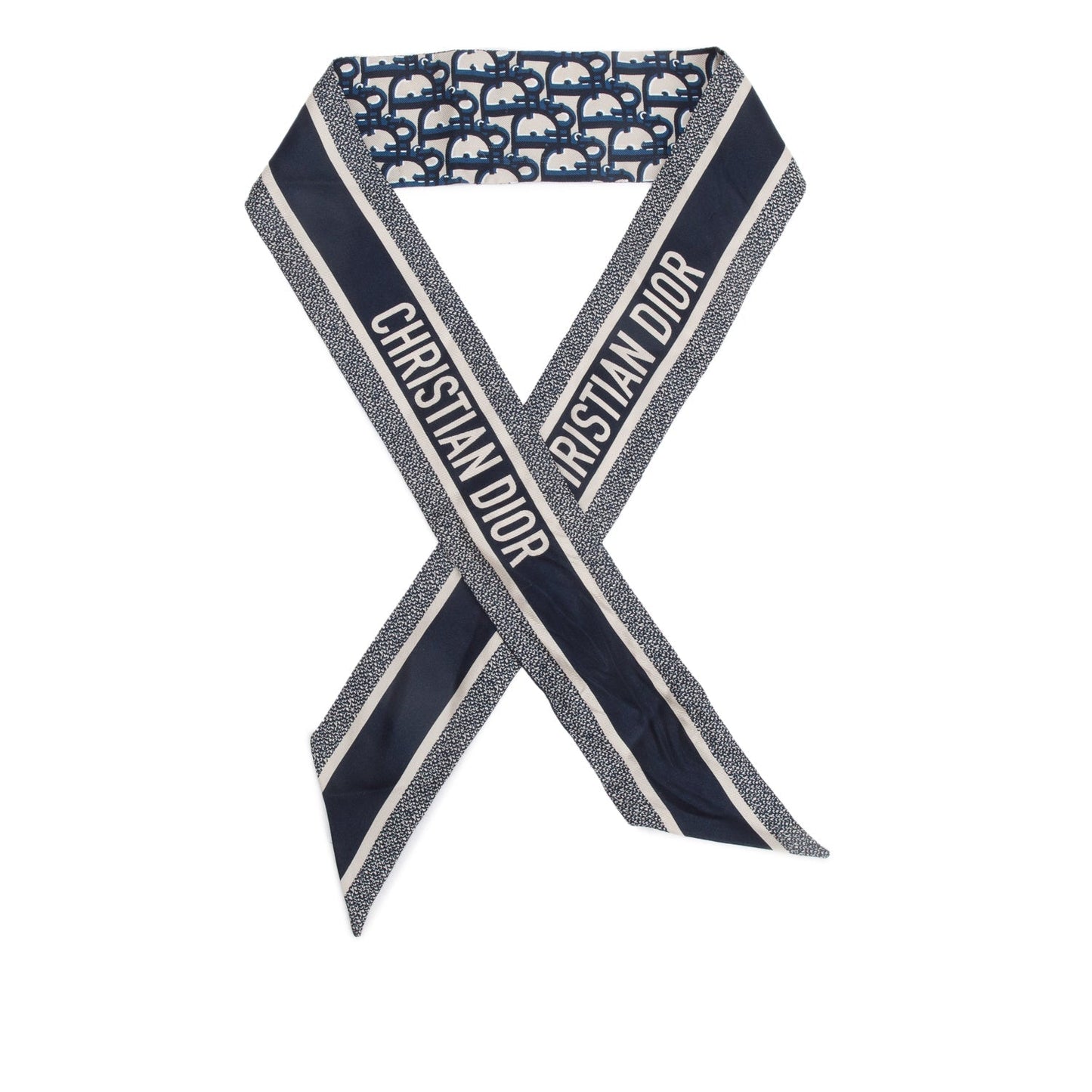 Christian Dior Navy Oblique Mitzah Silk Twilly
