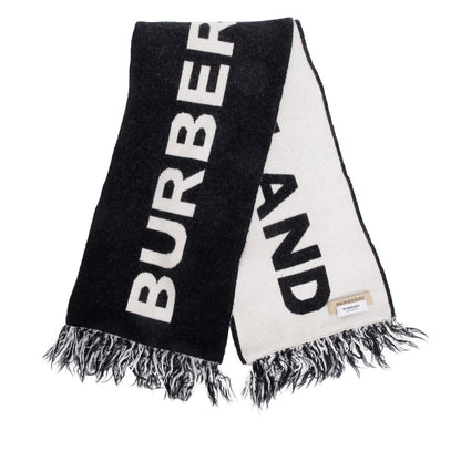 Burberry Black/Neutral Reversible Logo Wool Scarf