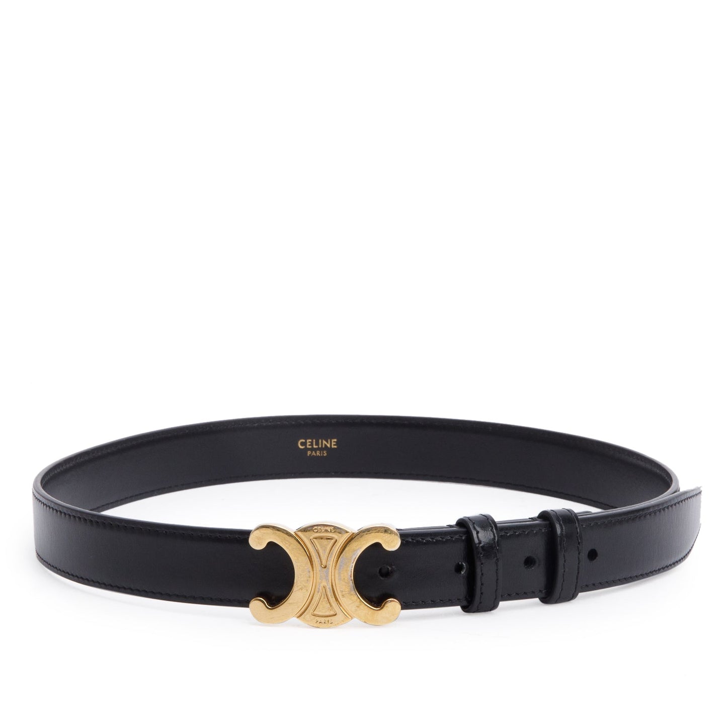 Celine 2022 Black Taurillon Leather Medium Triomphe 25 MM Belt, Size 75