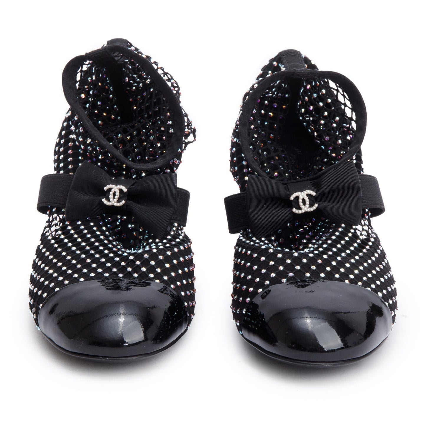 Chanel Black Interlocking CC Logo Bow & Crystal Accent Sock Boots, Size 38