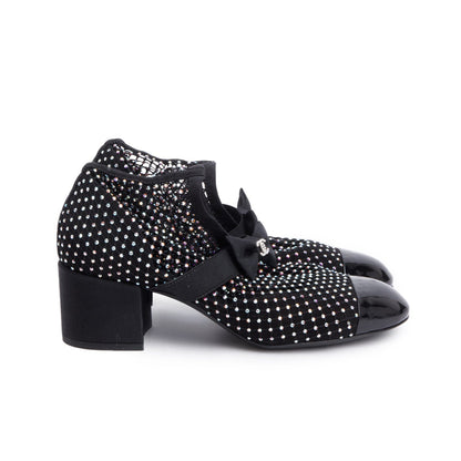 Chanel Black Interlocking CC Logo Bow & Crystal Accent Sock Boots, Size 38