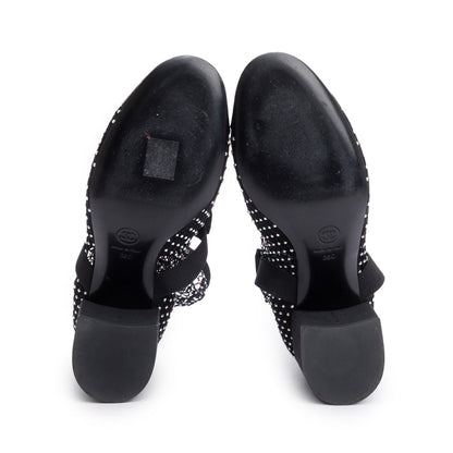 Chanel Black Interlocking CC Logo Bow & Crystal Accent Sock Boots, Size 38