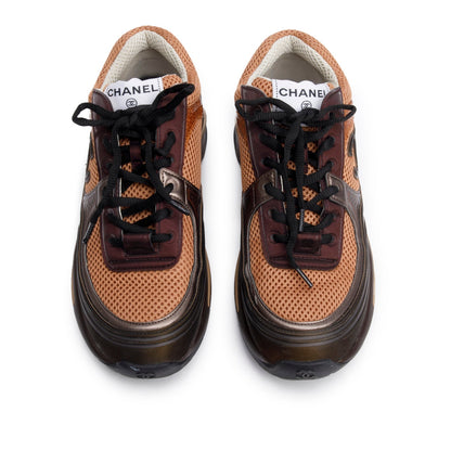 Chanel Brown PVC, Calfskin & Mesh CC Logo Low-Top Sneakers, Size 37.5