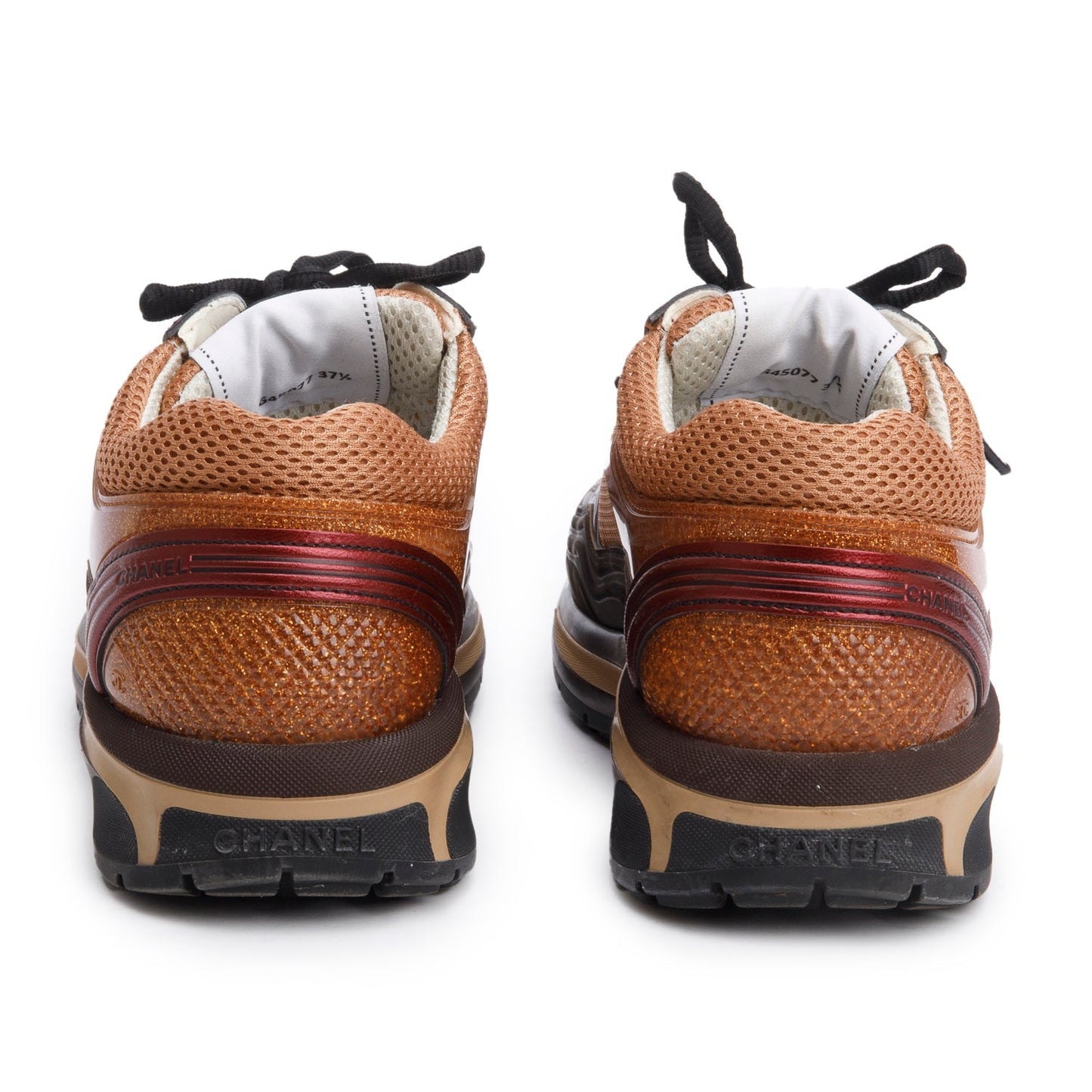 Chanel Brown PVC, Calfskin & Mesh CC Logo Low-Top Sneakers, Size 37.5