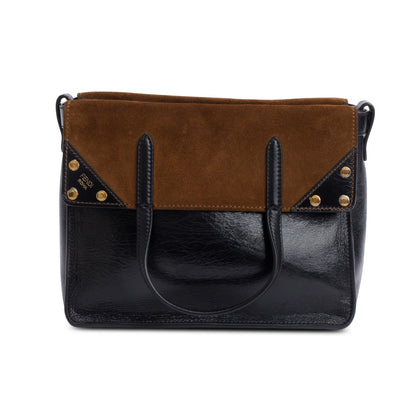 Fendi Black Leather Brown Suede FF Small Flip Bag