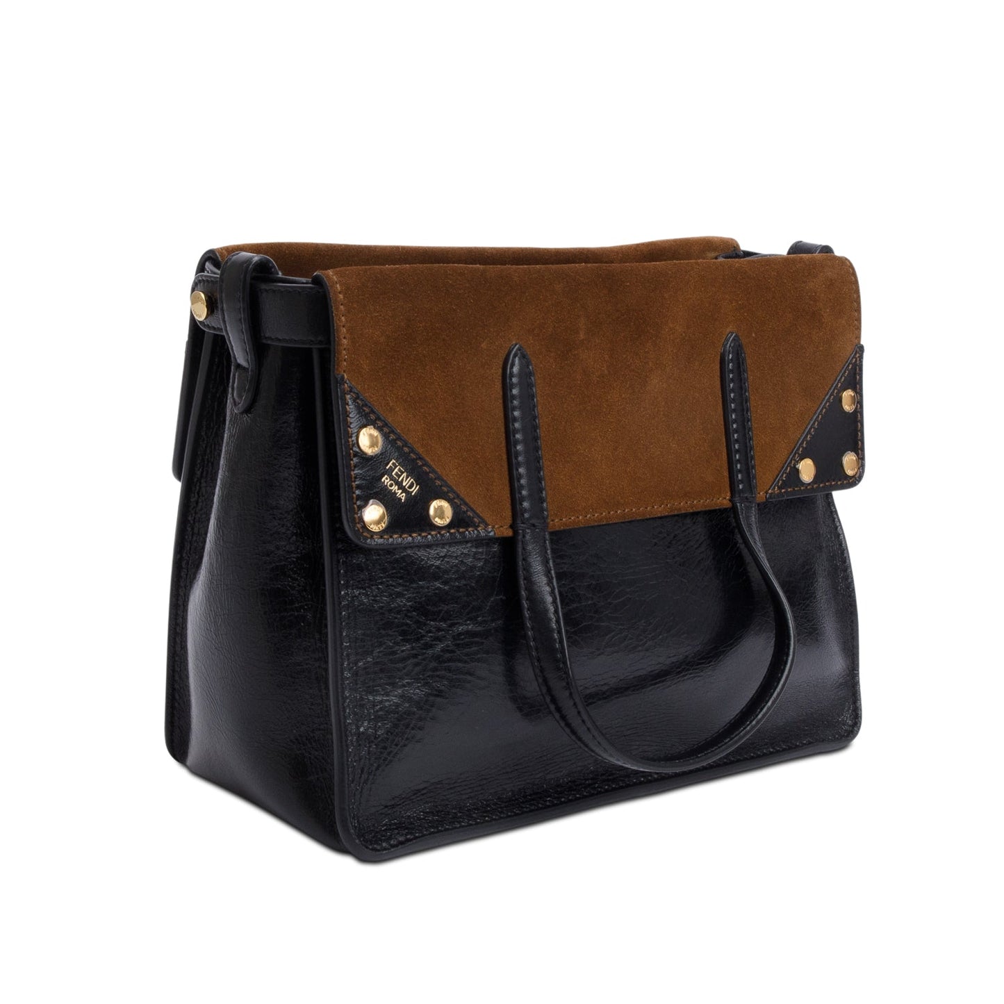 Fendi Black Leather Brown Suede FF Small Flip Bag