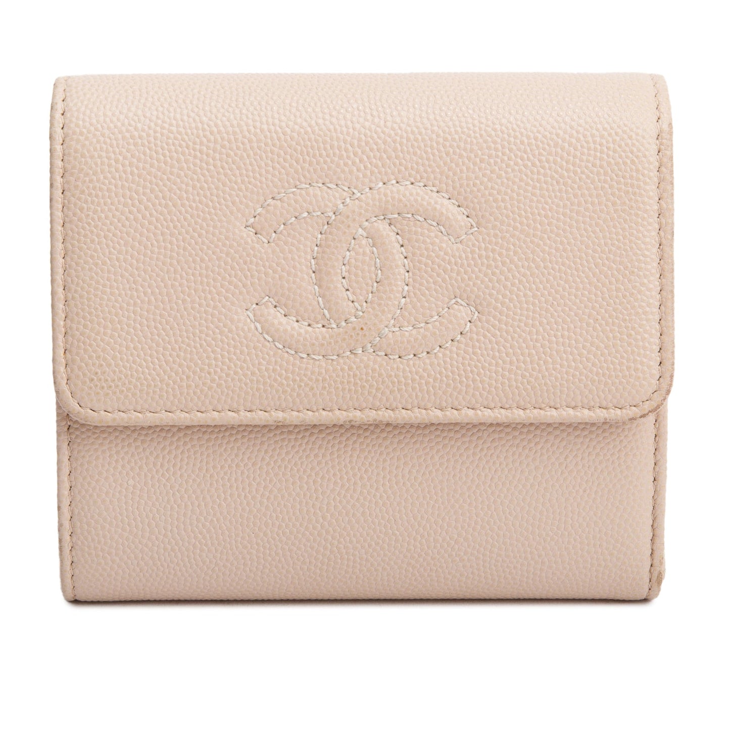 Chanel Beige Caviar Leather Timeless Trifold Compact Wallet
