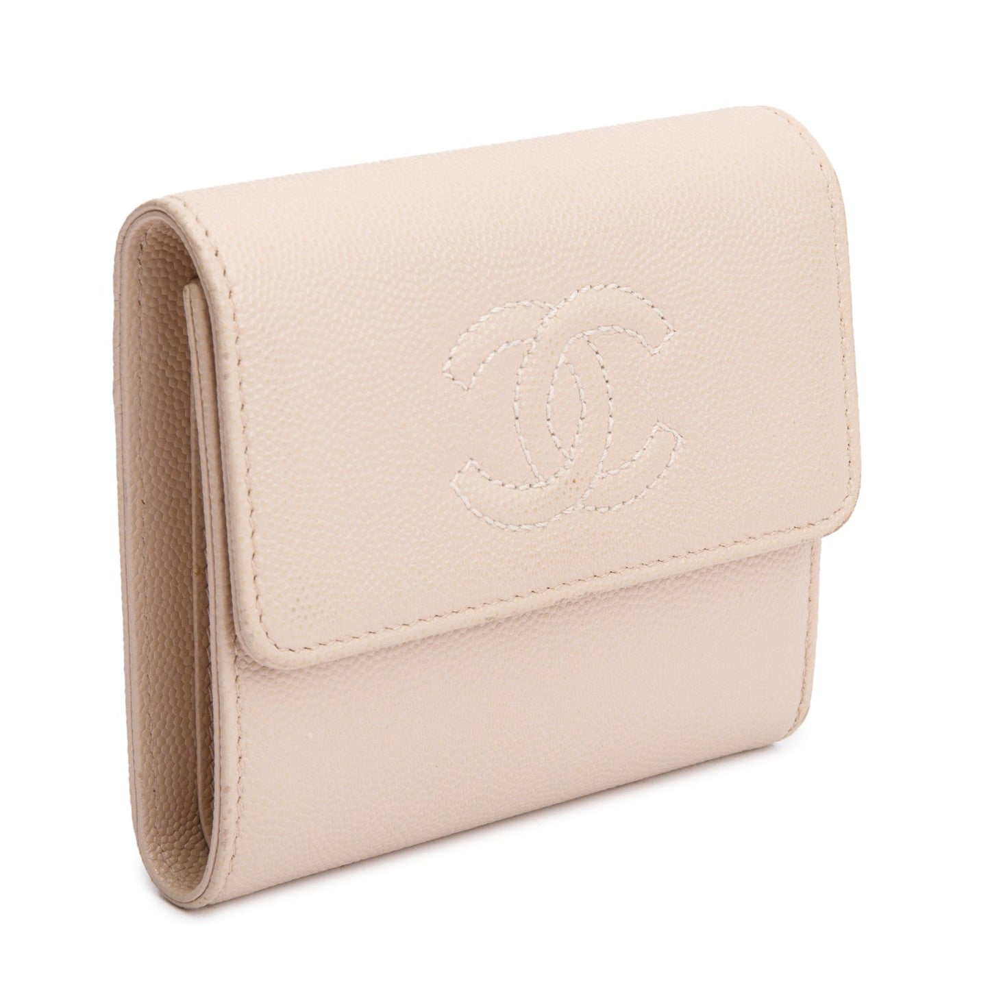 Chanel Beige Caviar Leather Timeless Trifold Compact Wallet