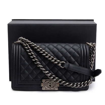 Chanel Black Quilted Caviar Leather Medium Boy Bag