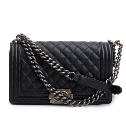 Chanel Black Quilted Caviar Leather Medium Boy Bag
