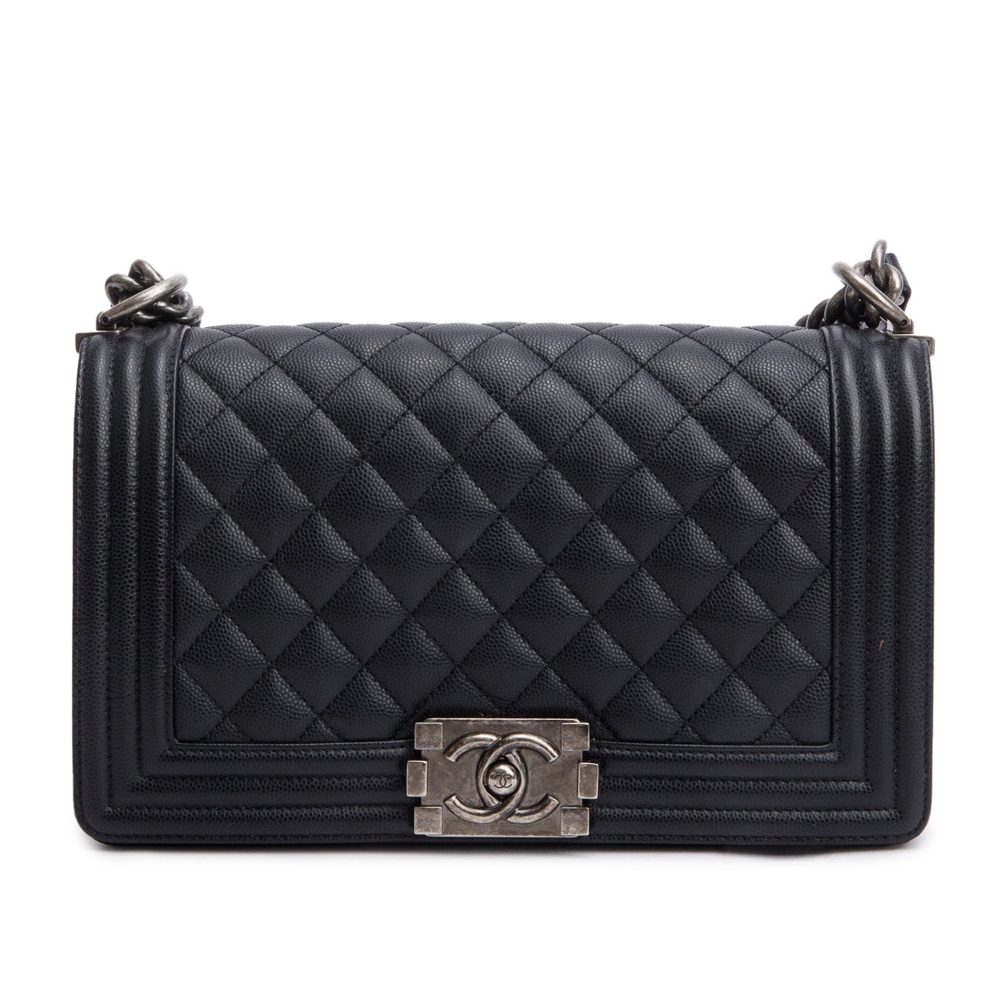 Chanel Black Quilted Caviar Leather Medium Boy Bag