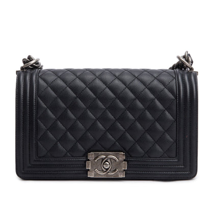 Chanel Black Quilted Caviar Leather Medium Boy Bag
