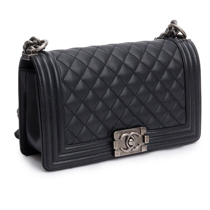 Chanel Black Quilted Caviar Leather Medium Boy Bag