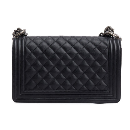 Chanel Black Quilted Caviar Leather Medium Boy Bag