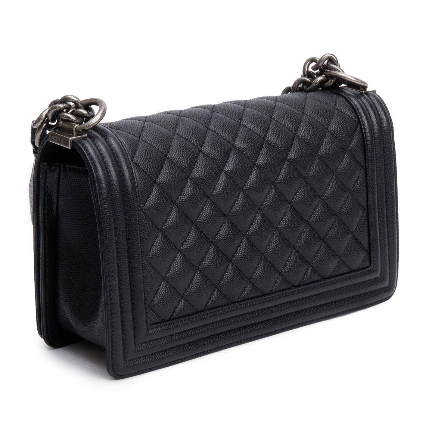 Chanel Black Quilted Caviar Leather Medium Boy Bag