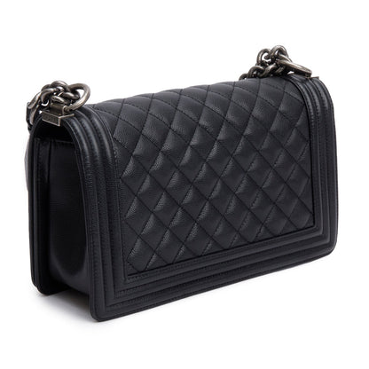 Chanel Black Quilted Caviar Leather Medium Boy Bag