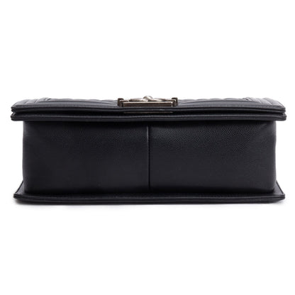 Chanel Black Quilted Caviar Leather Medium Boy Bag