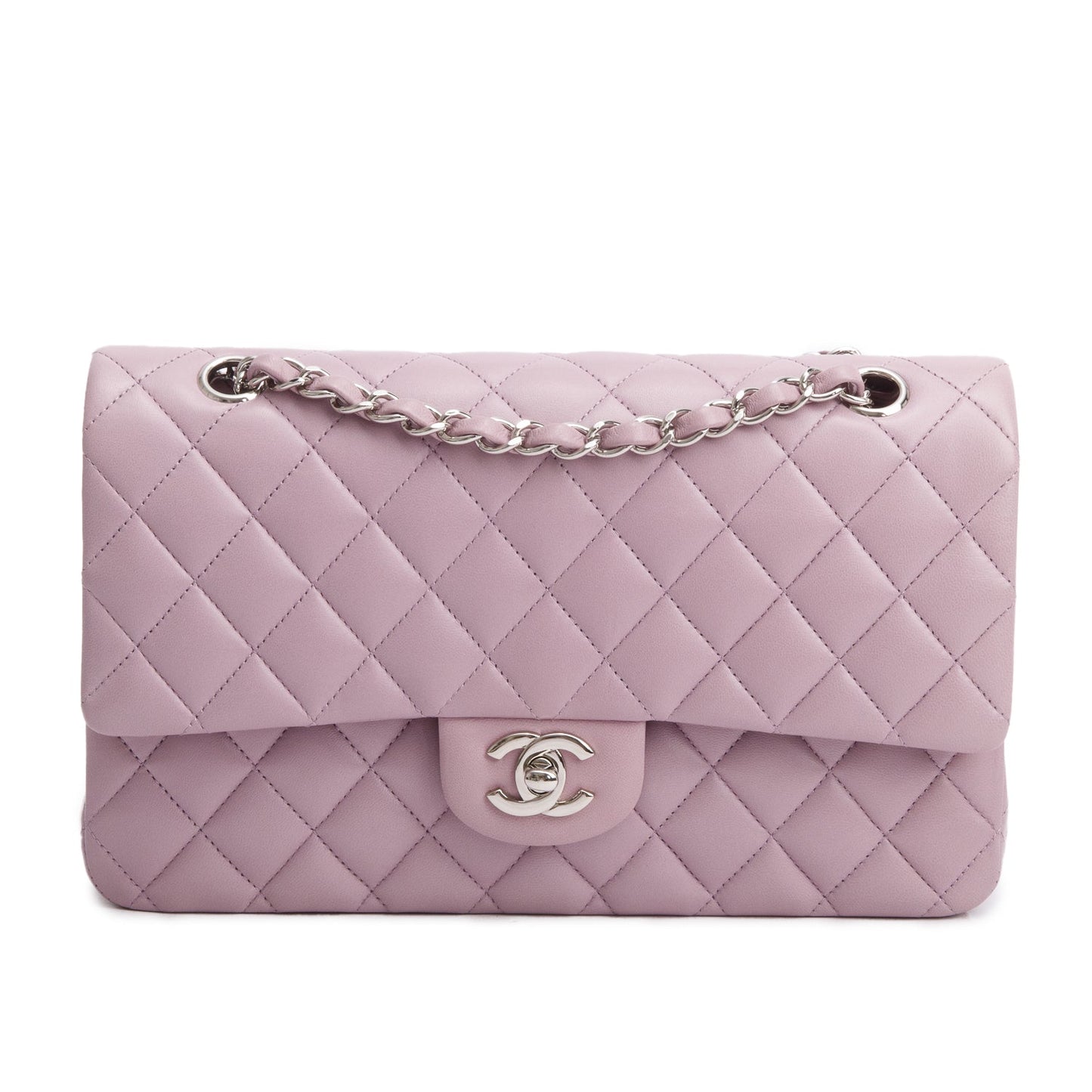 Chanel Purple Quilted Lambskin Leather Classic Medium Double Flap Bag