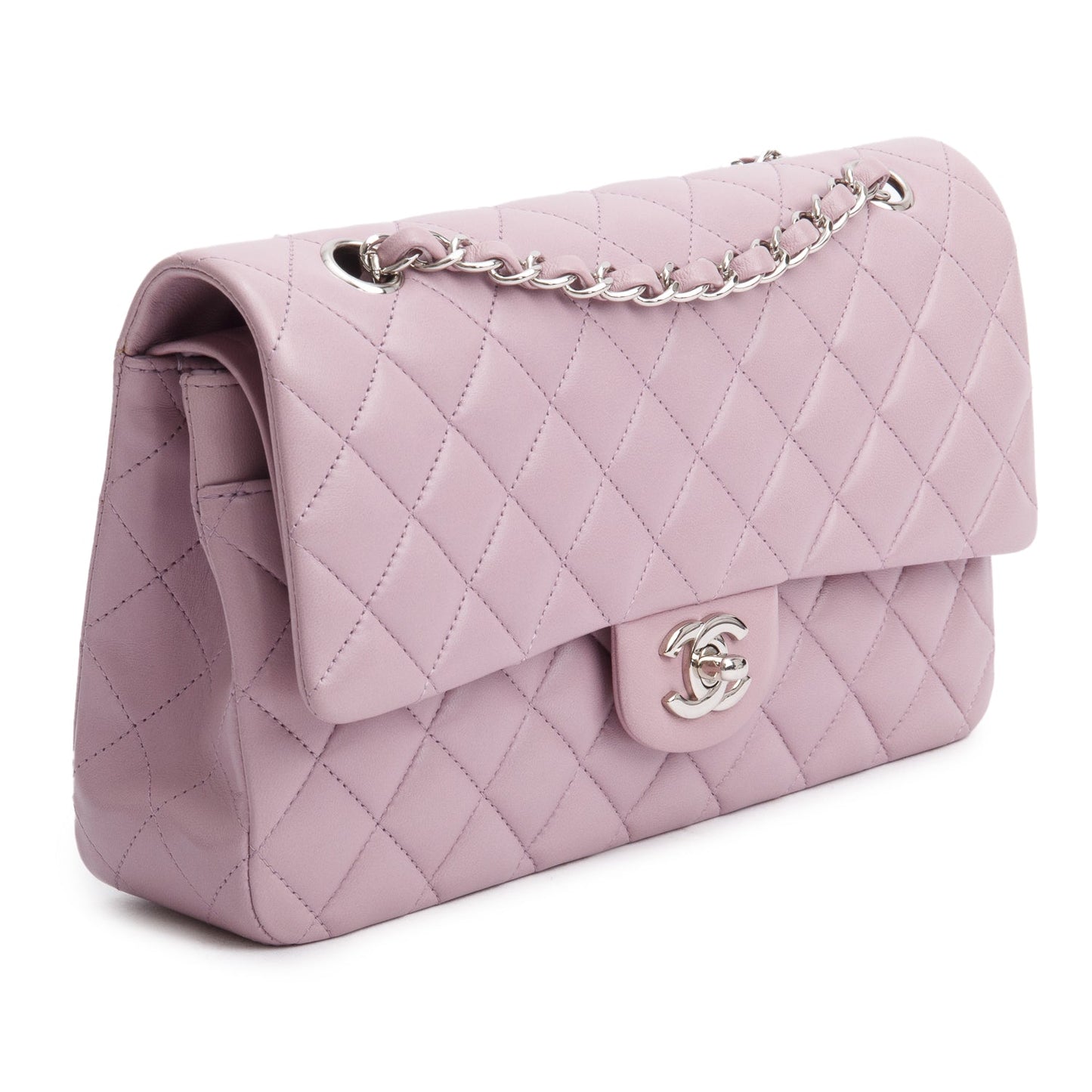 Chanel Purple Quilted Lambskin Leather Classic Medium Double Flap Bag