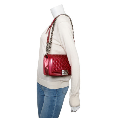 Chanel Red Patent Leather Medium Boy Bag