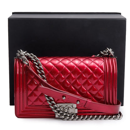 Chanel Red Patent Leather Medium Boy Bag