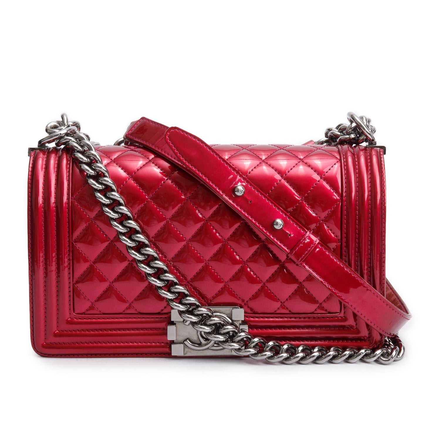 Chanel Red Patent Leather Medium Boy Bag