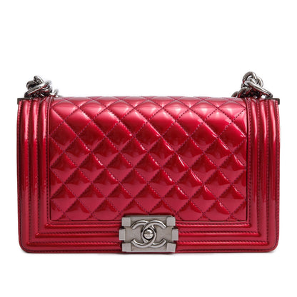 Chanel Red Patent Leather Medium Boy Bag