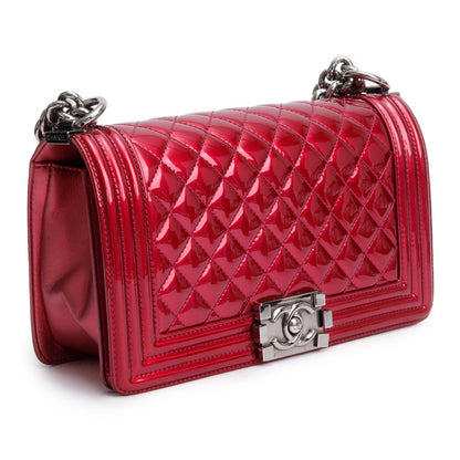 Chanel Red Patent Leather Medium Boy Bag