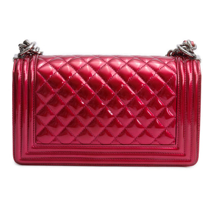 Chanel Red Patent Leather Medium Boy Bag
