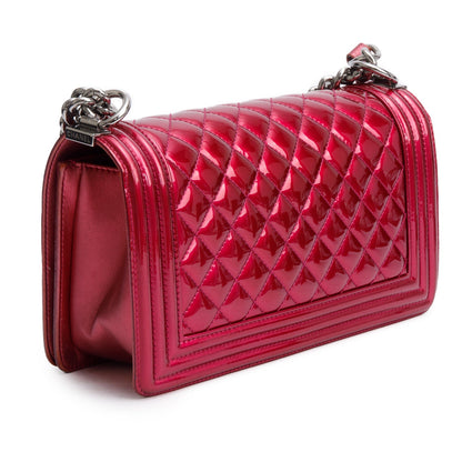 Chanel Red Patent Leather Medium Boy Bag