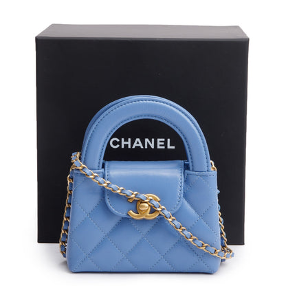 Chanel 2025 Bue Shiny Aged Calfskin Leather Nano Kelly Crossbody Bag