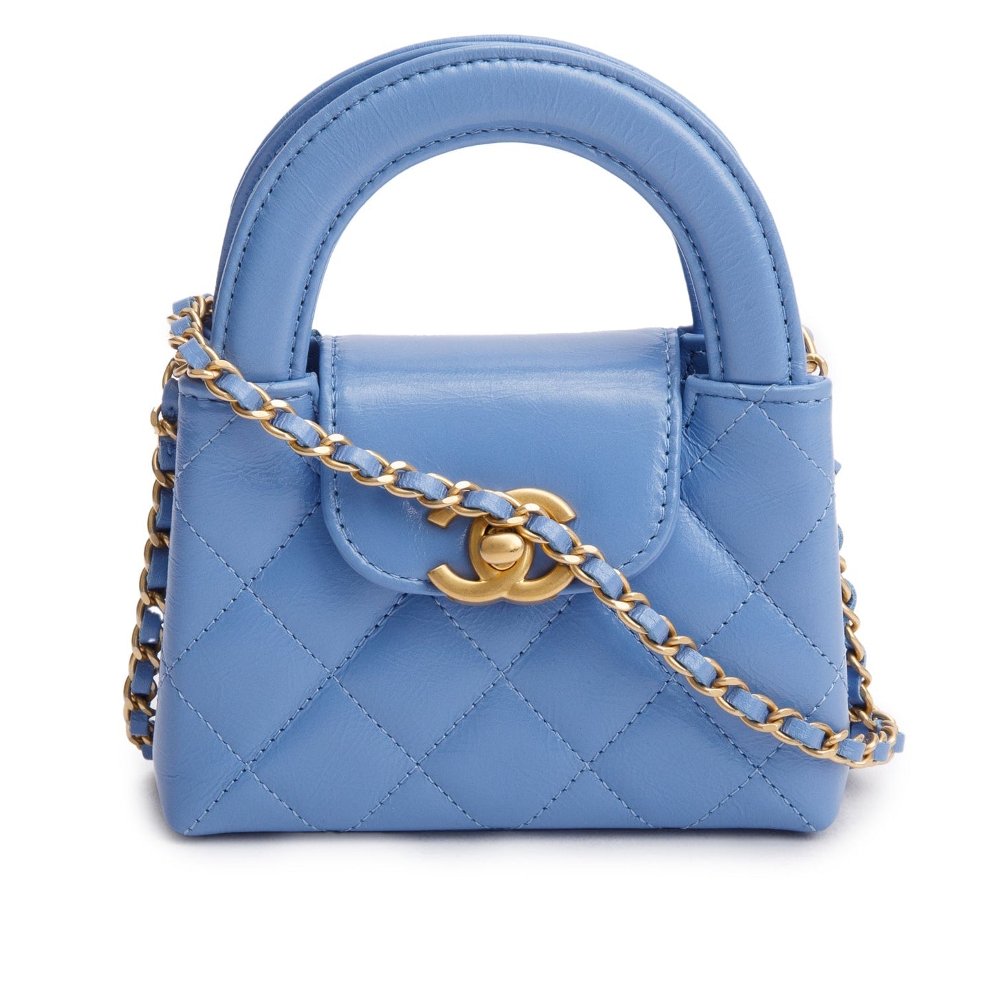 Chanel 2025 Bue Shiny Aged Calfskin Leather Nano Kelly Crossbody Bag