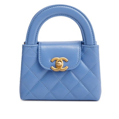 Chanel 2025 Bue Shiny Aged Calfskin Leather Nano Kelly Crossbody Bag