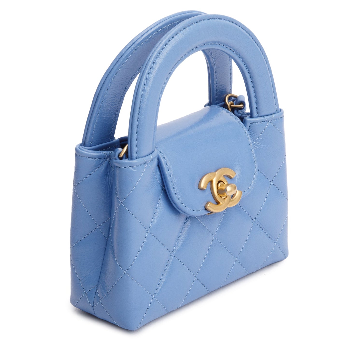 Chanel 2025 Bue Shiny Aged Calfskin Leather Nano Kelly Crossbody Bag